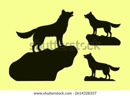 Vector silhouette of a wolf standing on a rock