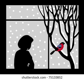 vector silhouette of the woman against window