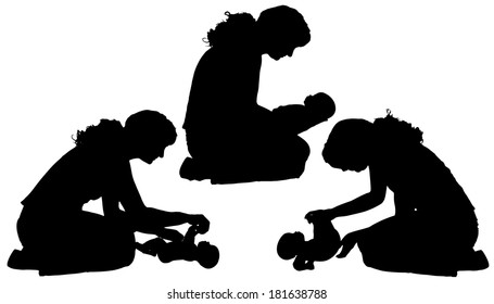 Vector silhouette of a woman with a baby.
