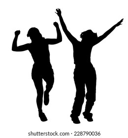 Vector silhouette of woman with backpack on white background.