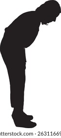  vector; silhouette of a woman woman bent over looking at the ground