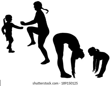 Vector silhouette of a woman with a child by practicing.