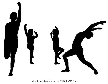 Vector silhouette of a woman with a child by practicing.