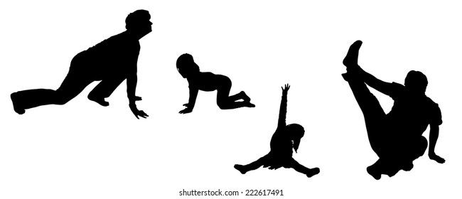 Vector silhouette of woman and child who practice.