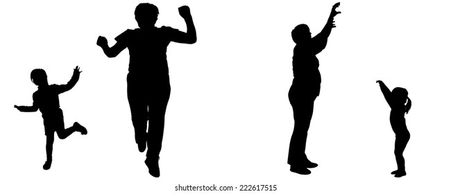 Vector silhouette of woman and child who dance.