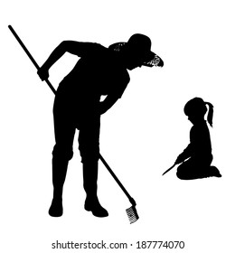 Vector silhouette of the woman with children.