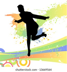 vector silhouette of a woman dancing with grunge elements