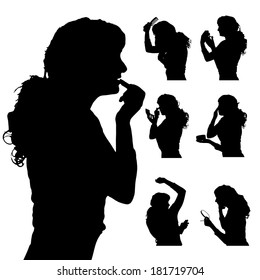 Vector silhouette of woman in different situations.