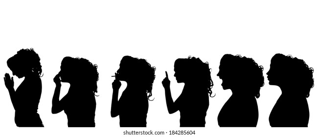 Vector silhouette of woman in different situations.