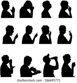 Vector silhouette of woman in different situations.