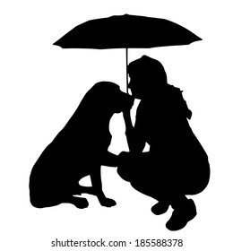 Vector silhouette of the woman with the dog.
