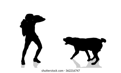 Vector silhouette of a woman with a dog.