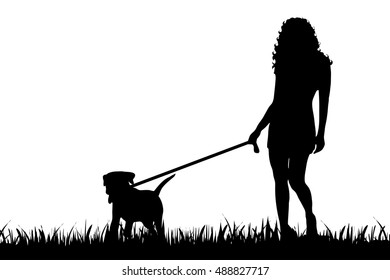 Vector Silhouette Woman Dog On White Stock Vector (Royalty Free ...