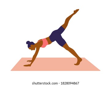 Vector silhouette of woman doing exercises. Colored shapes of woman.