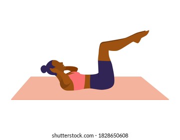 Vector silhouette of woman doing exercises. Colored shapes of woman. Abs exercises