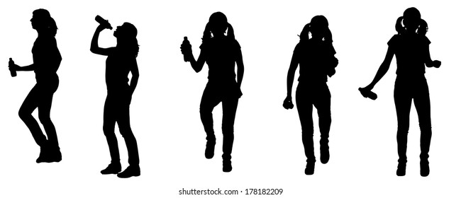 Vector silhouette of a woman doing sports on white background.