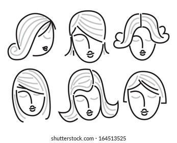Vector silhouette of woman faces, hand drawn