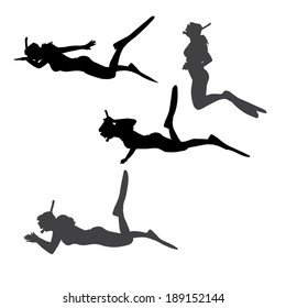 Vector silhouette of a woman with flippers and a snorkel.