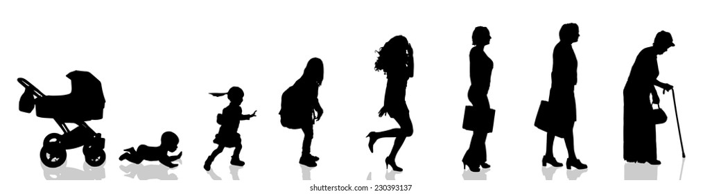 Vector silhouette of woman as generation progresses.