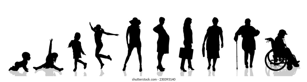 Vector silhouette of woman as generation progresses.