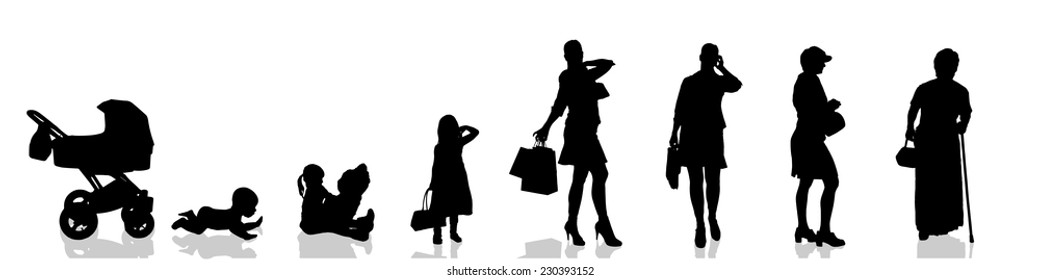 Vector silhouette of woman as generation progresses.