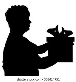 Vector silhouette of a woman with a gift.