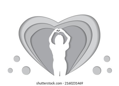 Vector Silhouette of Woman with hand love expression. in design paper style