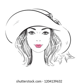 Vector silhouette of woman in a hat.