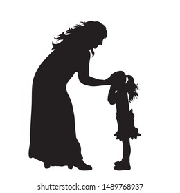 Vector silhouette of woman with her daughter on white background. Symbol of family, mother, daughter, maternity,care.