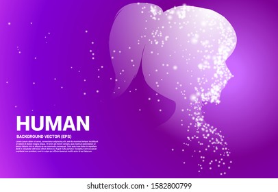 Vector silhouette of woman from light dot particle . Concept background human future and technology
