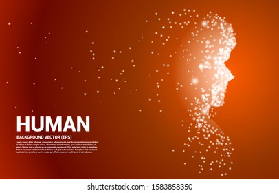 Vector silhouette of woman from light dot particle . Concept background human future and technology