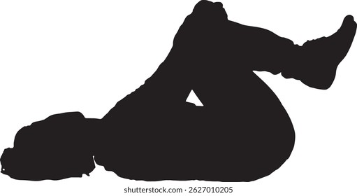  vector silhouette, woman lying on the floor looking at a camera with her legs tucked up