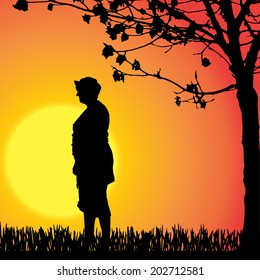 Vector silhouette of a woman in nature. 