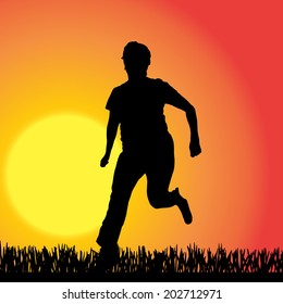 Vector silhouette of a woman in nature. 