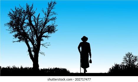 Vector silhouette of woman in nature along the beautiful days.