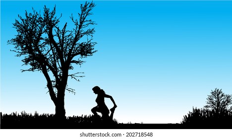 Vector silhouette of woman in nature along the beautiful days.