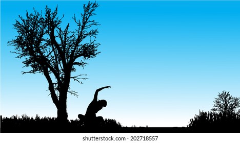 Vector silhouette of woman in nature along the beautiful days.
