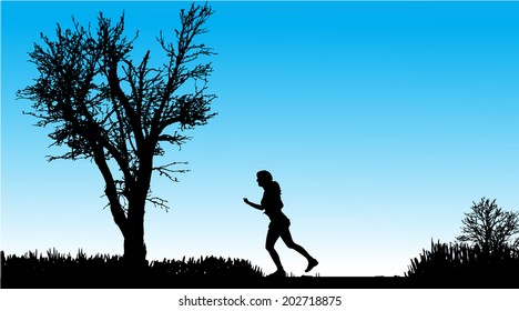 Vector silhouette of woman in nature along the beautiful days.