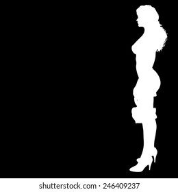 Vector silhouette of a woman on a black background.