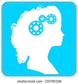 Vector silhouette of a woman on a blue background.