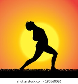 Vector silhouette of woman on a orange background.