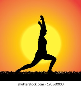 Vector silhouette of woman on a orange background.