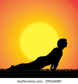 Vector silhouette of woman on a orange background.
