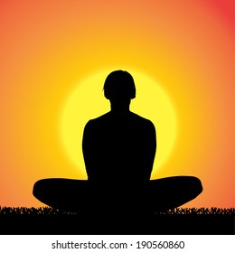 Vector silhouette of woman on a orange background.