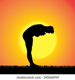 Vector silhouette of woman on a orange background.