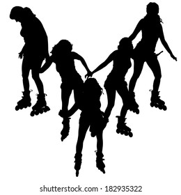 Vector silhouette of a woman on roller skates. on roller skates.