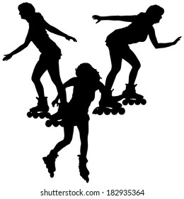 Vector silhouette of a woman on roller skates. on roller skates.