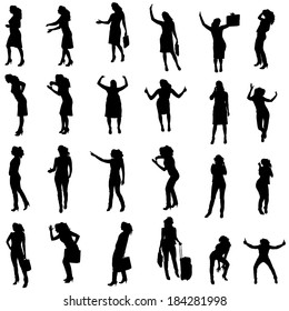 Vector silhouette of woman on a white background.