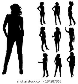 Vector silhouette of a woman on a white background. 