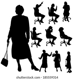 Vector silhouette of woman on a white background.